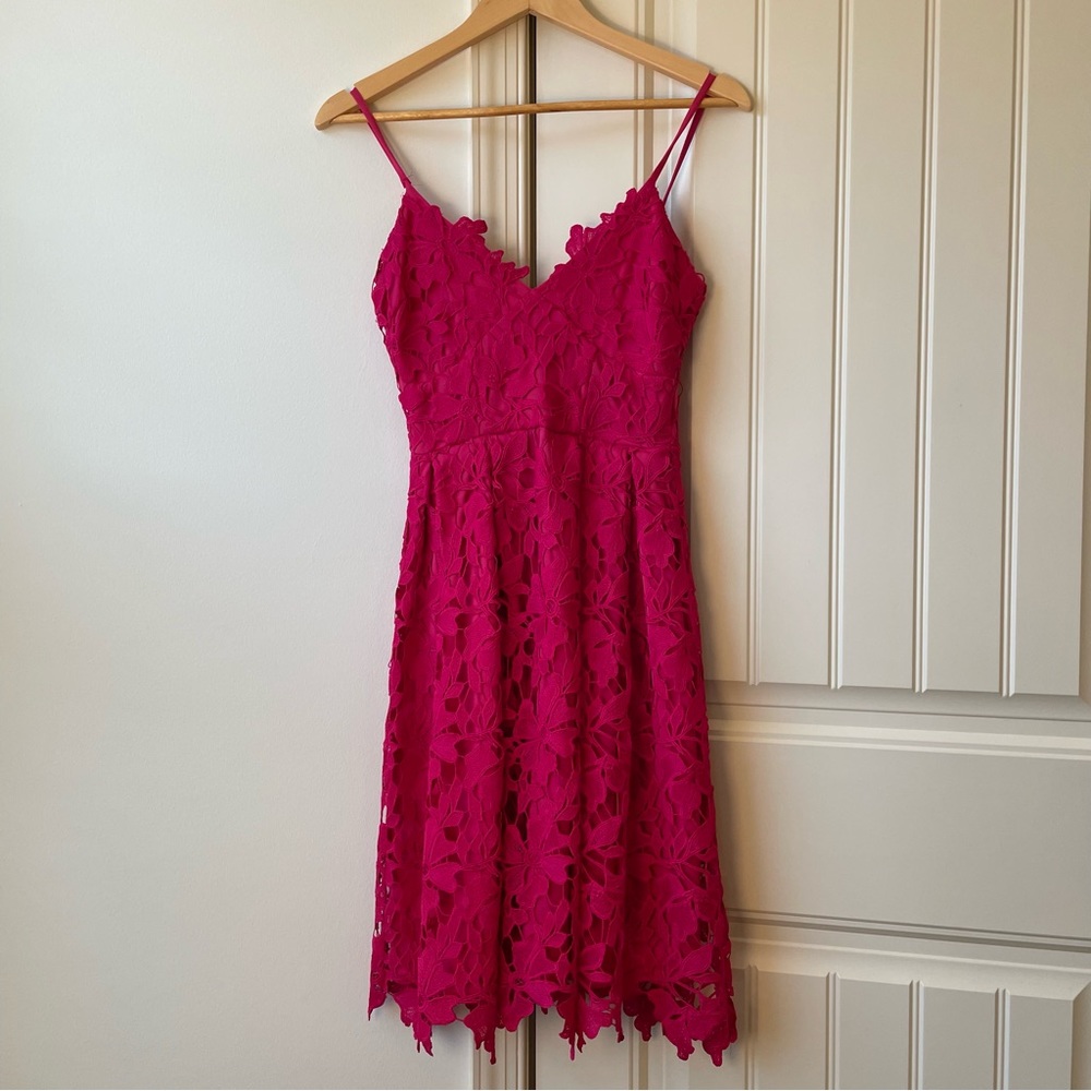 Hot Pink A-Line Lace Dress - Perfect for a Wedding